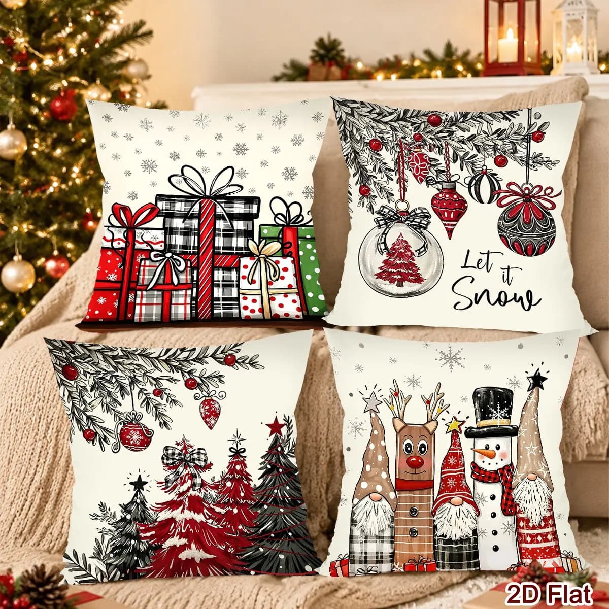 4pcs Christmas Throw Pillow Covers Xmas Tree Snowman Cushion Covers Christmas Decorations for Home Sofa Living Room Couch 2026
