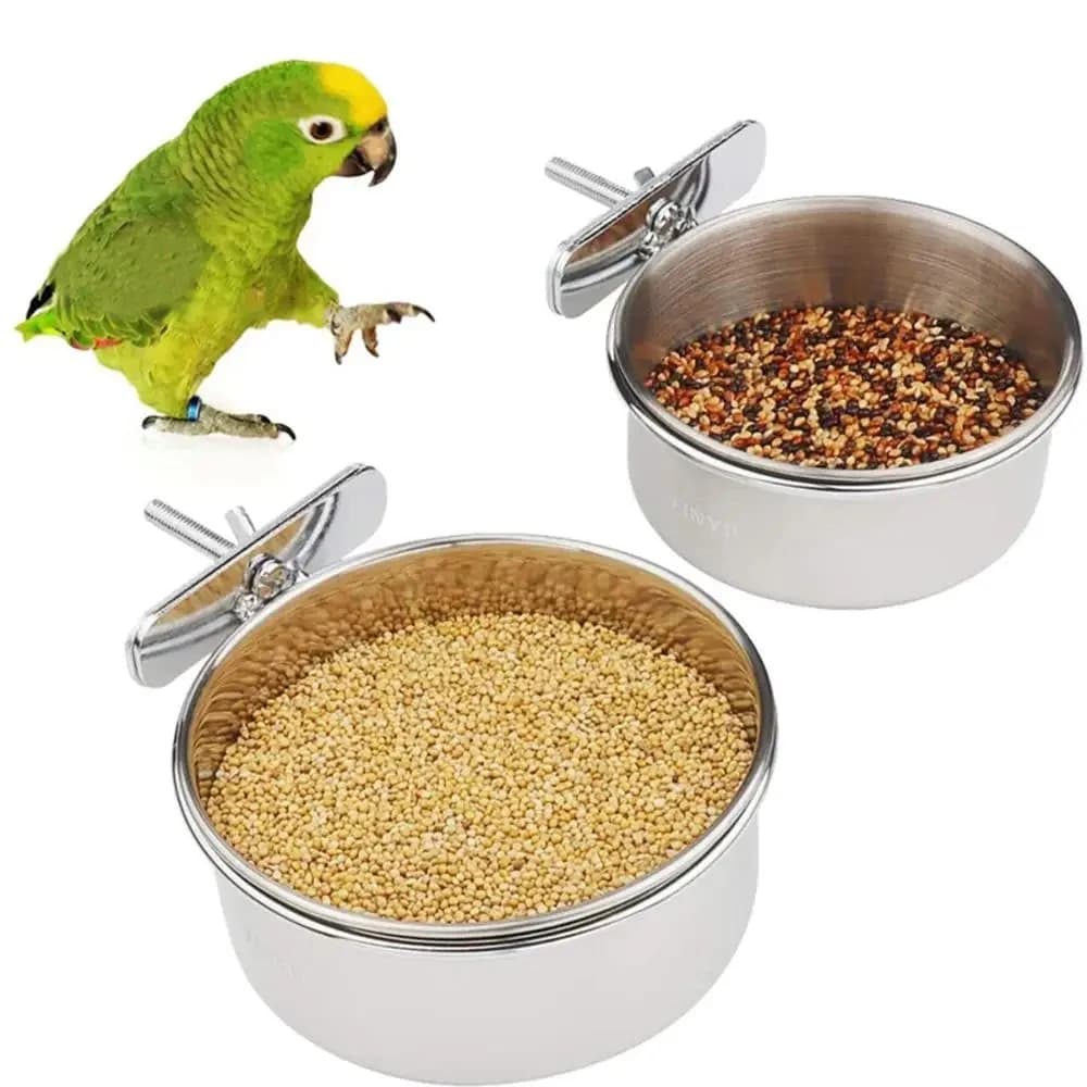 Pet Birds Sand Bowl Sliding Sand Bowl Plate Anti-Rebalt Cup Power Supply Stainless Steel Food Drinking Food for Parrot Lovebird