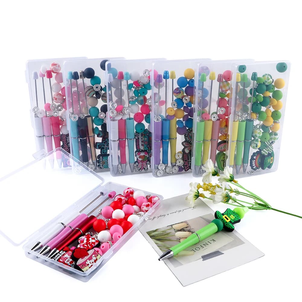54 pz/lotto Nuovo Boxed Penna/Silicone Rotondo/Focus Perline Combinazione Set Per Gioielli FAI DA TE Portachiavi Penna Collana Bracciale Accessori