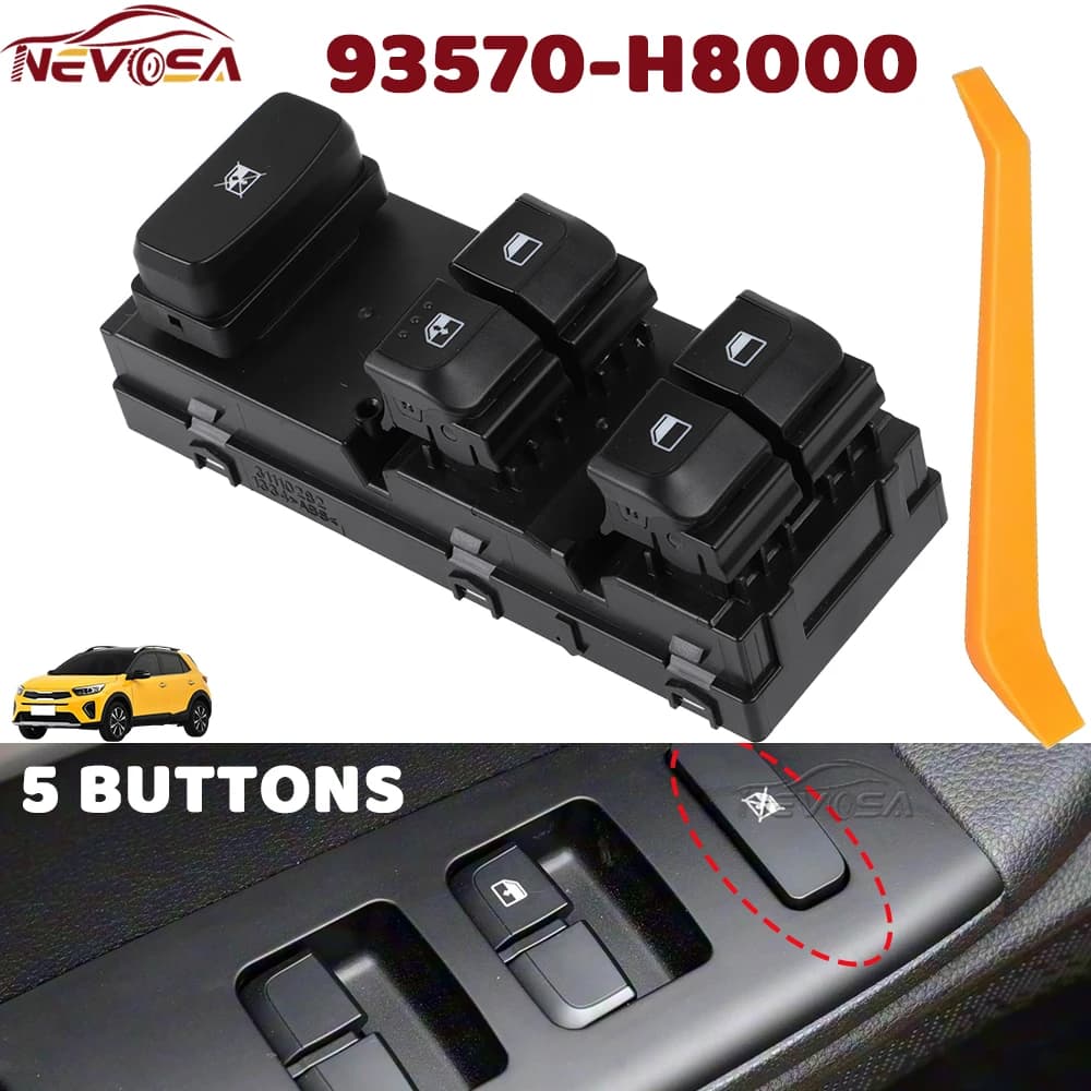 NEVOSA 93570-H8000 Per Kia Stonic 2018-2022 Rio Anteriore Sinistro Driver Finestra di Energia Elettrica Interruttore di Controllo Pulsante di Vetro 93570H8000