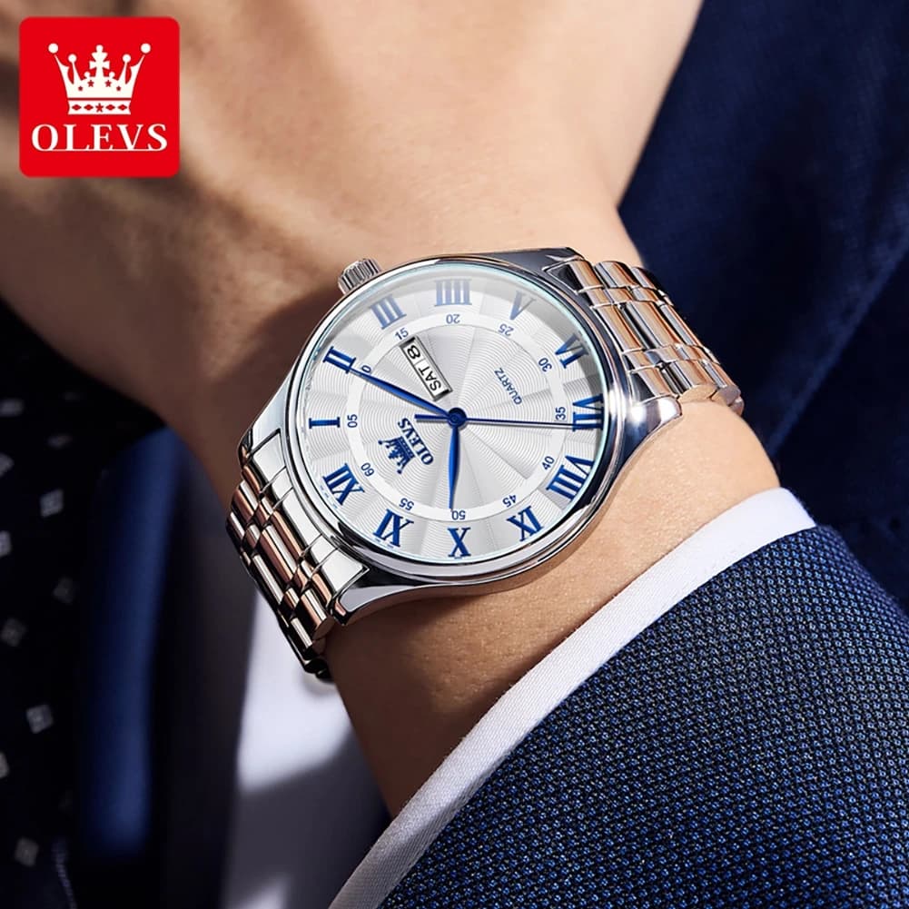 OLVES Men's Watch High Quality Original Brand Genuine Quartz Stainless Steel Waterproof Wristwatches Simple Fashion Gift for Man