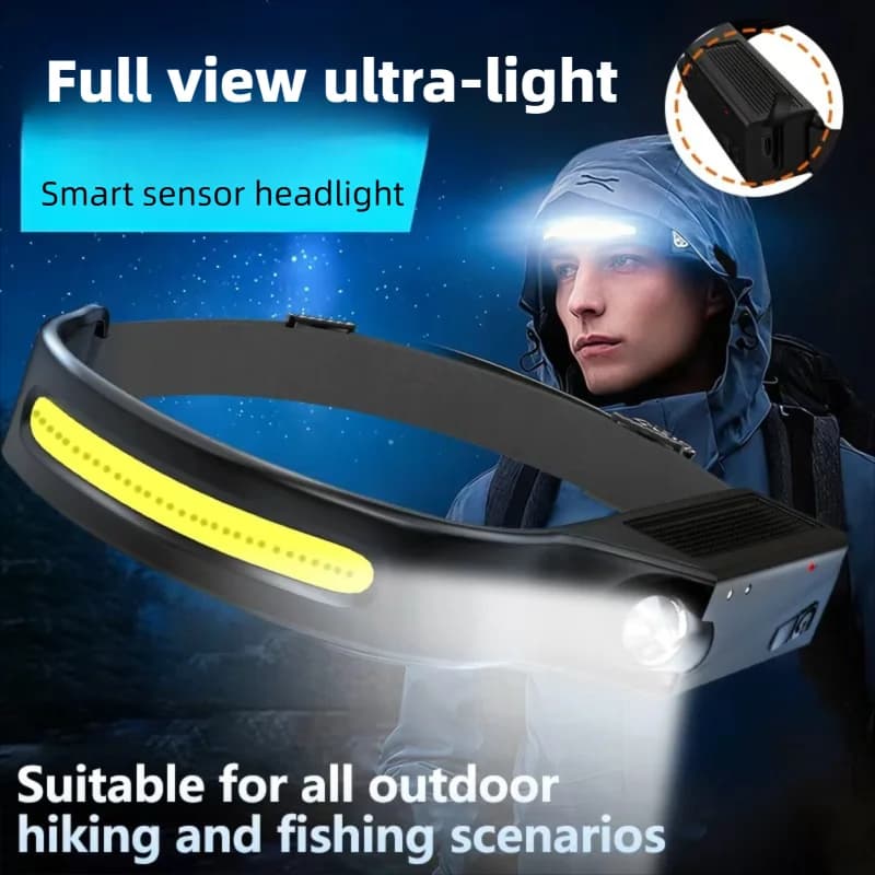 LED Sensor Headlamp Built-in Battery USB Rechargeable Head Flashlight Headlight Head Torch Camping Fishing Search Light