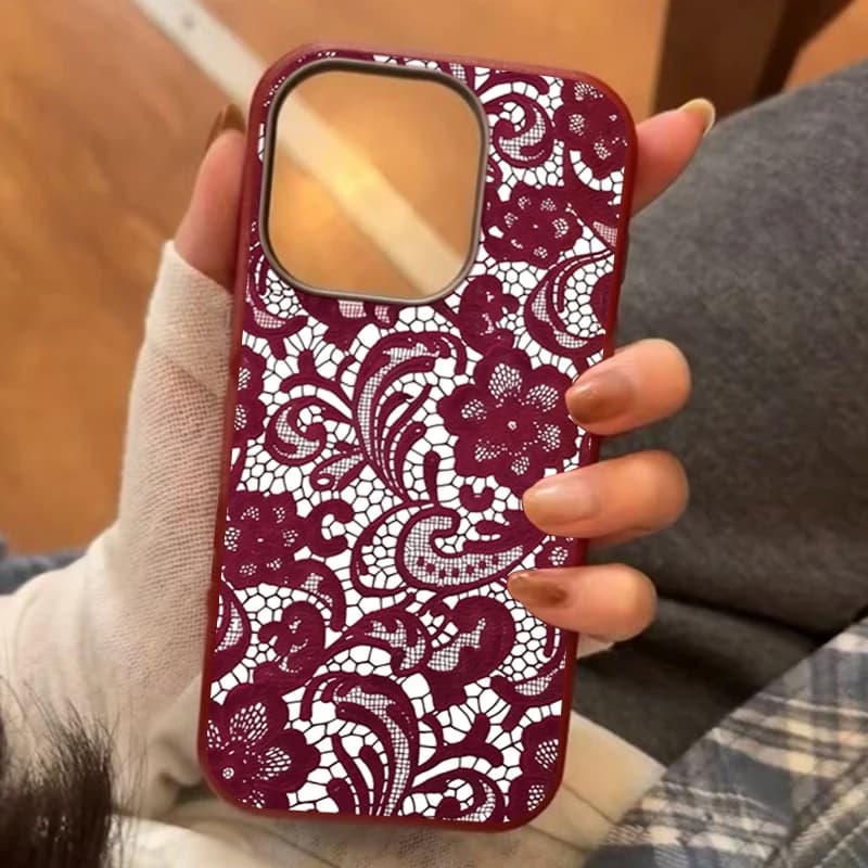 Custodia per telefono in TPU morbido con motivo a pizzo rosso di tendenza per iPhone 17 16 15 14 Pro Max Air 13 12 11 XS XR X 7 8 Plus 16e, cover antiurto