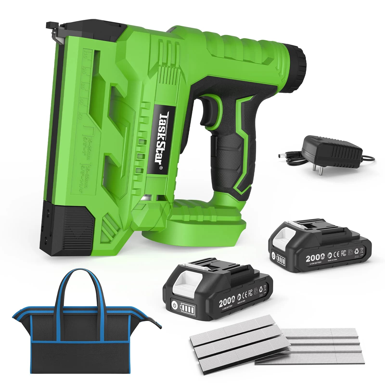 Pistola sparachiodi a batteria TaskStar 2-in-1 con chiodi e graffette, macchina sparachiodi con 2 batterie