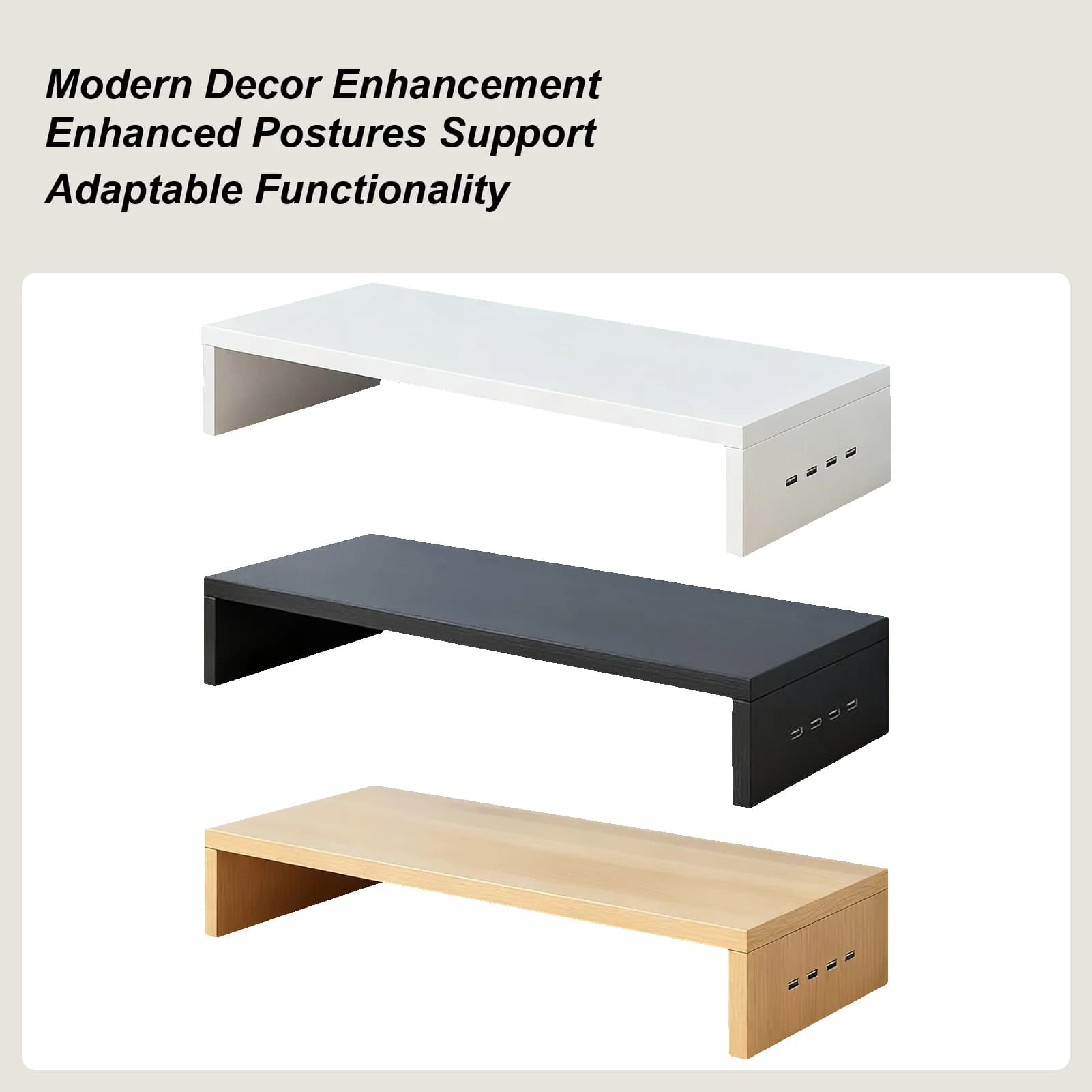 Support for height monitor 4 USB ports Ventilation shelf Booster Office printer support Computer monitor Riser Storage Rack for Keyboard