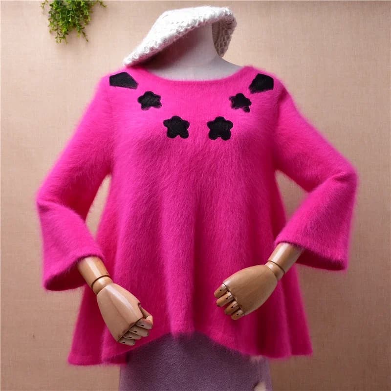 abbigliamento femminile autunno inverno donna tirare fiore rosa visone cashmere lavorato a maglia maniche tre quarti o-collo camicette slim sweatert
