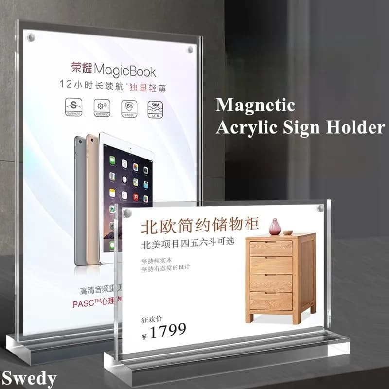 A6 100x150mm Numero da tavolo magnetico Menu Immagine Foto Poster Cornice Etichetta prezzo Porta carta Porta cartello in acrilico Espositore