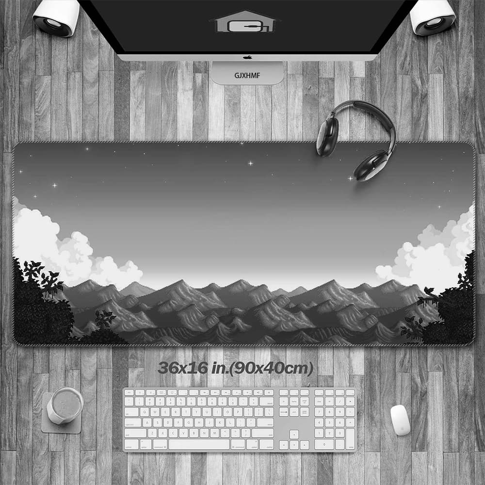Tappetino per mouse da gioco grigio Pixel Farm Village, tappetino da scrivania per gamer, tappetino per tastiera Retrowave, dal design accattivante e confortevole al tatto