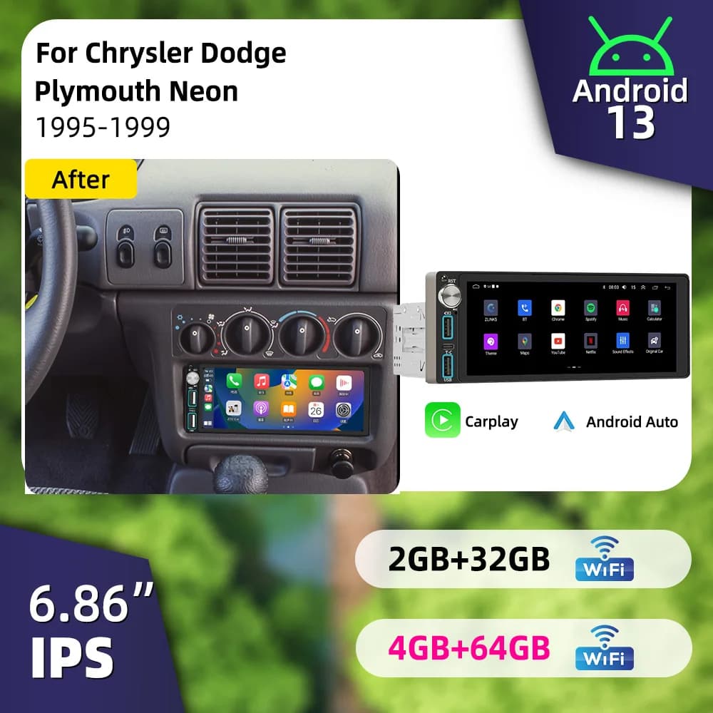 1din Autoradio 6.86" Android Car Radio for Chrysler Dodge Plymouth Neon 1995-1999 Car Multimedia GPS Carplay Stereo Head Unit