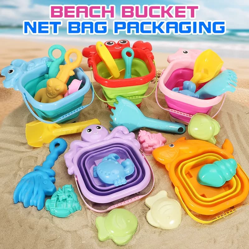 NUOVO Set di Giocattoli da Spiaggia per Bambini, Secchiello Pieghevole, Attrezzi per Scavare nella Sabbia, Palette e Set per Giochi d'Acqua