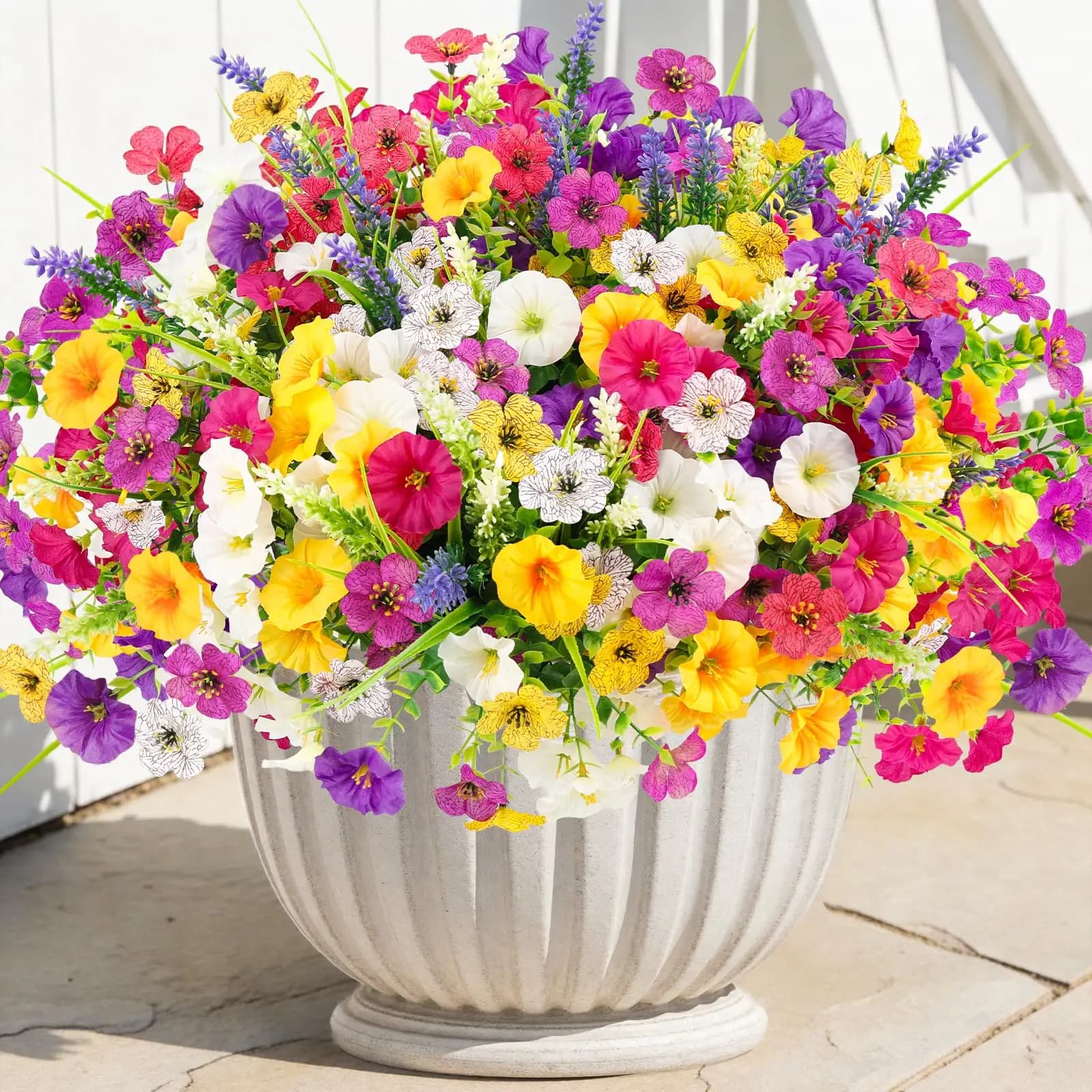 12 Mazzi di Fiori Artificiali da Esterno, Misto di Seta Sintetica, Piante Finte Primaverili Estive per Porta d'Ingresso, Fioriera, Giardino, Cortile, Decorazioni per la Casa