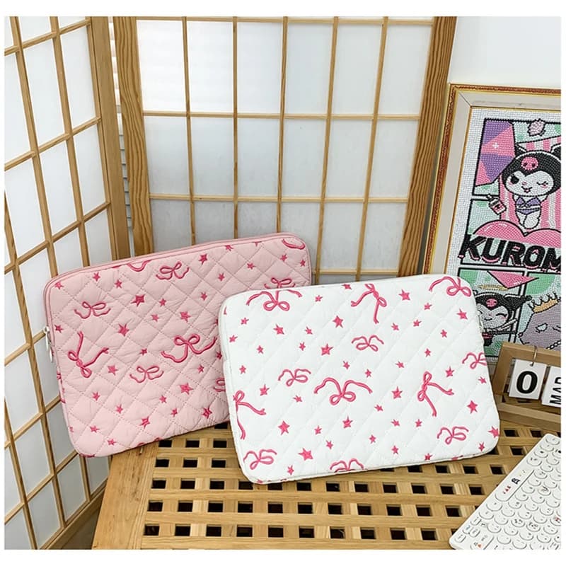 Puffy Cute Bow Laptop Sleeve For Macbook Air Pro 13.3 14 15 16 Dell Huawei Samsung LG 15.6 Ipad Air6 Pro11Inch Tablet Pouch