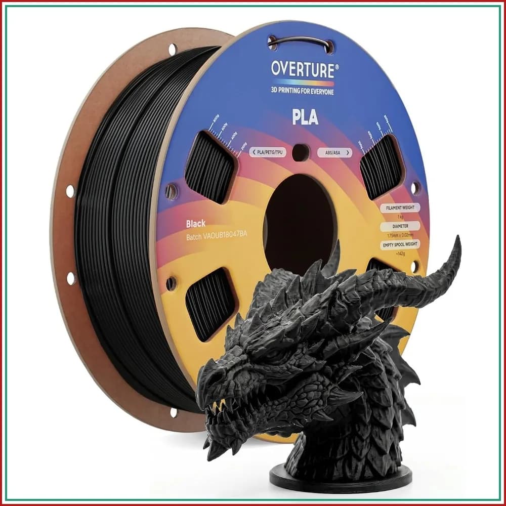 1.75mm PLA Filament, Neatly Wound, 1kg Spool, Dimensional Accuracy +/-0.02mm, Fit Most FDM Printers, Black