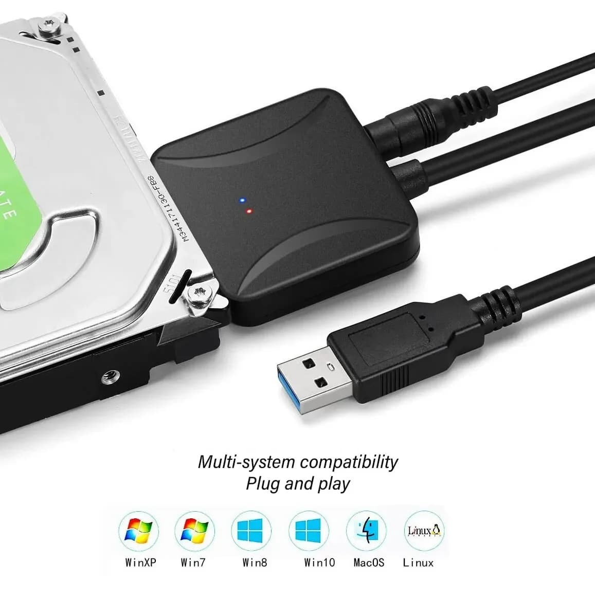 Convertitore adattatore per disco rigido SATA III da USB 3.0 a SATA per SSD HDD esterno da 3,5'' 2,5'' con adattatore di alimentazione 12V/2A
