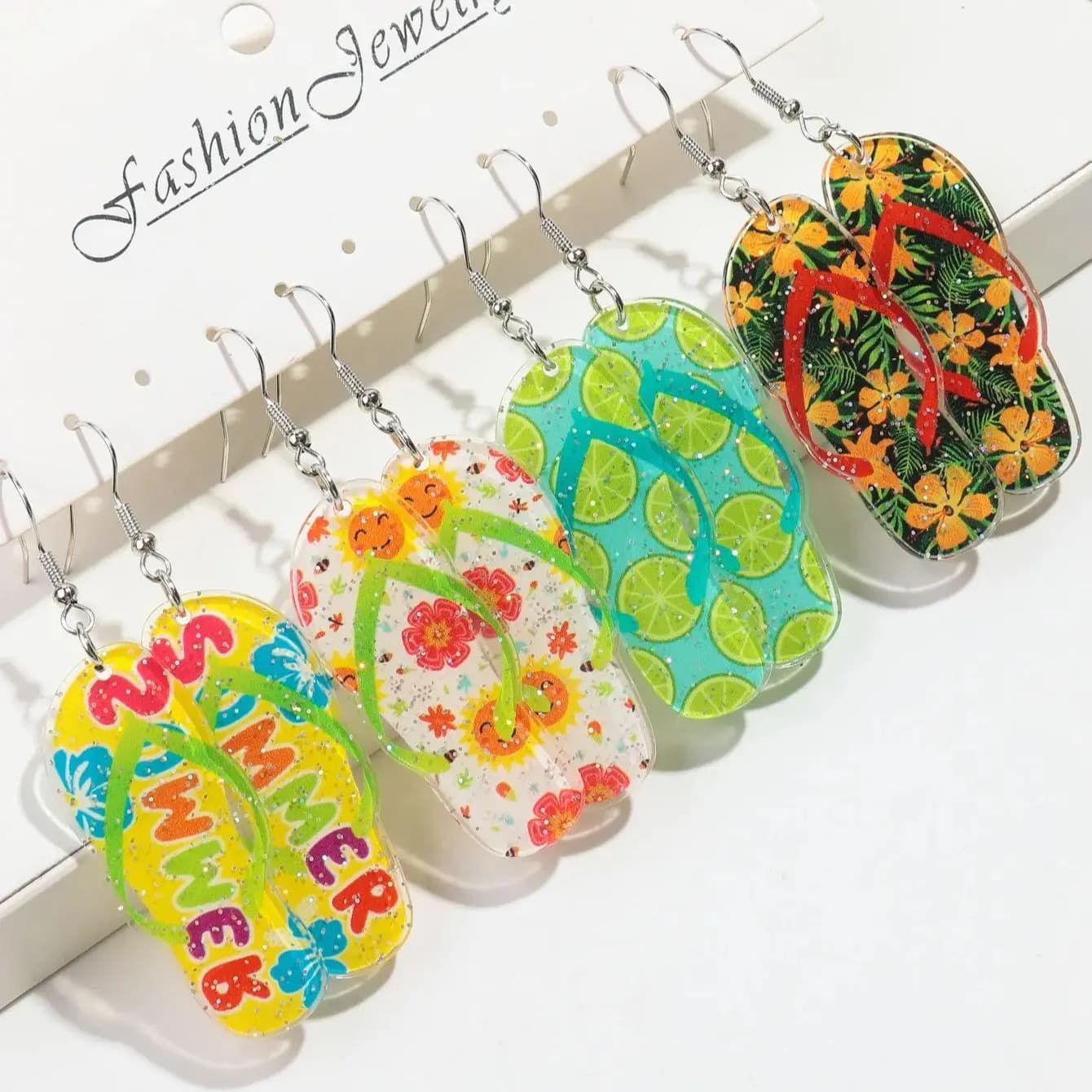 Bohomian Summer Acrilico Fiore Pantofole Orecchini per le donne Boho Resina Carino Limone Stampa leopardo Scarpe Orecchino Gioielli di design