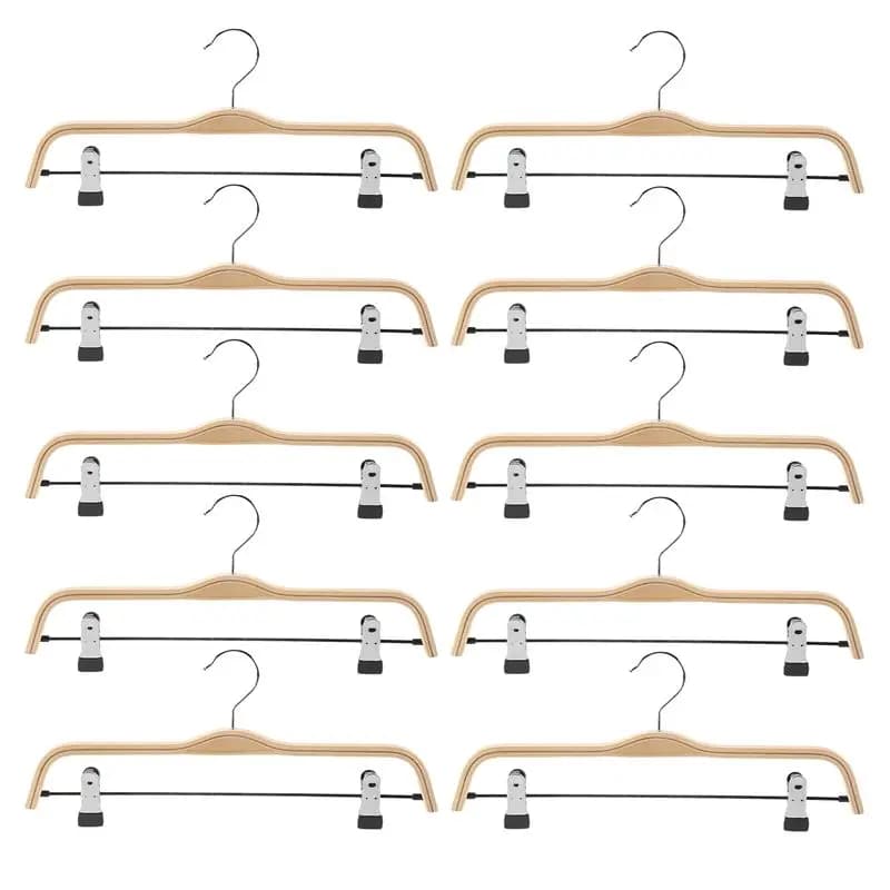 ABKL-10 Pack Solid Finish Wooden Trousers/Skirt Hangers With Anti-Rust Clips Coat Clothes Hangers