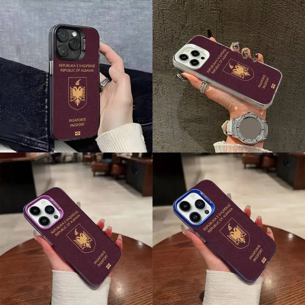 Phone Case For iPhone 17,16,15,14,13,12,Pro,Max,Plus,E,SE4,Air,Mini Colorful Albania Passport Soft Cover