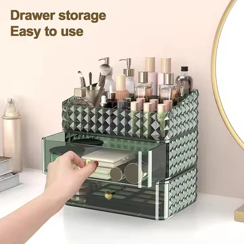 Clear Stock Set da 3 pezzi Organizzatore per trucco con 2 cassetti e 1 vassoio per la cura della pelle Ombretto Rossetto Vetrina per cosmetici