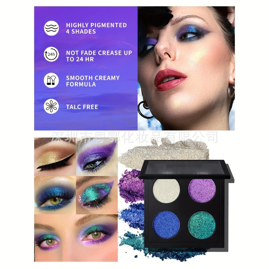 Palette di ombretti flash camaleonte a 4 vaschette magiche cromatiche scintillanti Cambio ottico Diamond Sparkle Trucco versatile