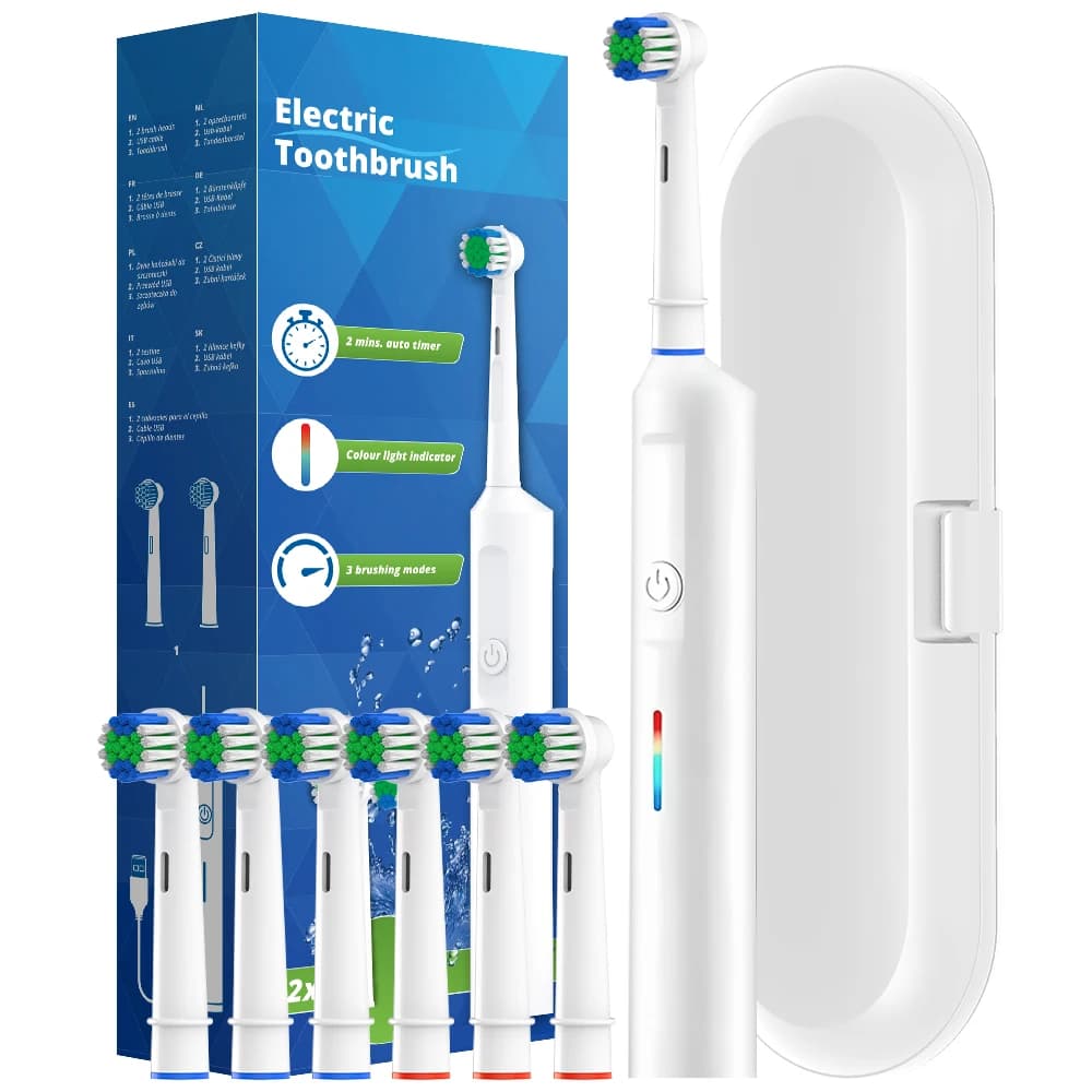 Intelligent rotating electric toothbrush, rechargeable rotating brushes with 6 heads, compatible with Oral B spare head
