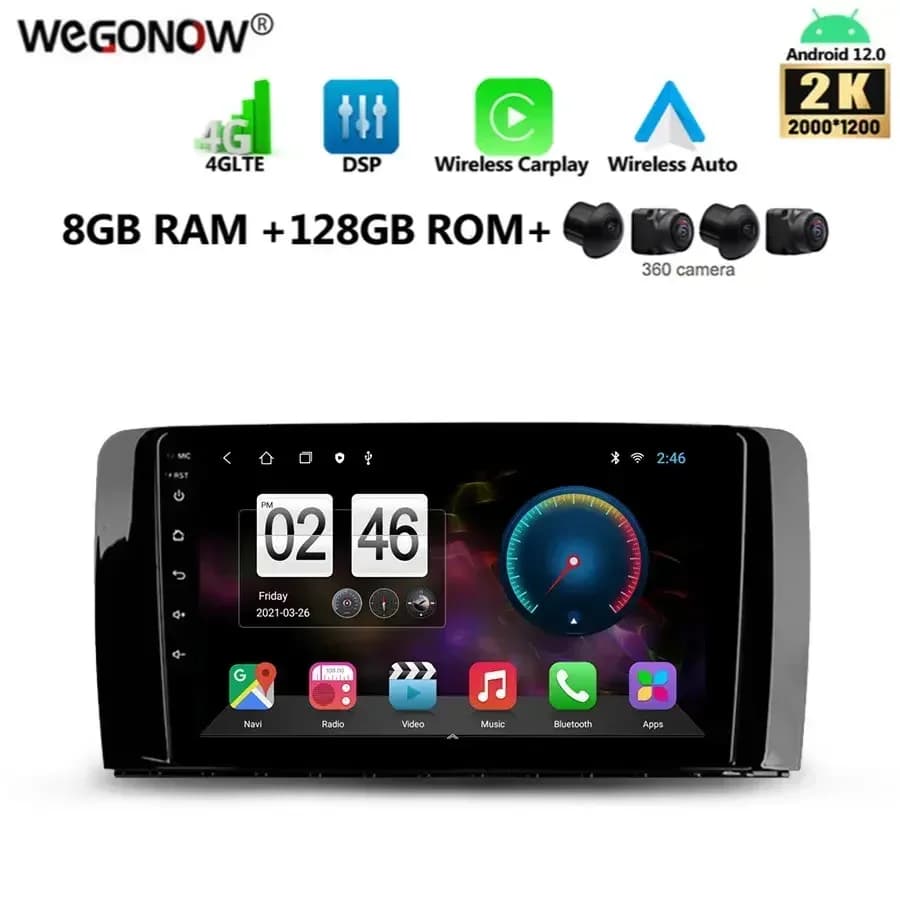 2000*1200 360 8G + 128G Android 13.0 Lettore DVD per auto GPS WIFI Bluetooth Radio per Benz W251 classe R R280 R300 R320 R350 2007-2012