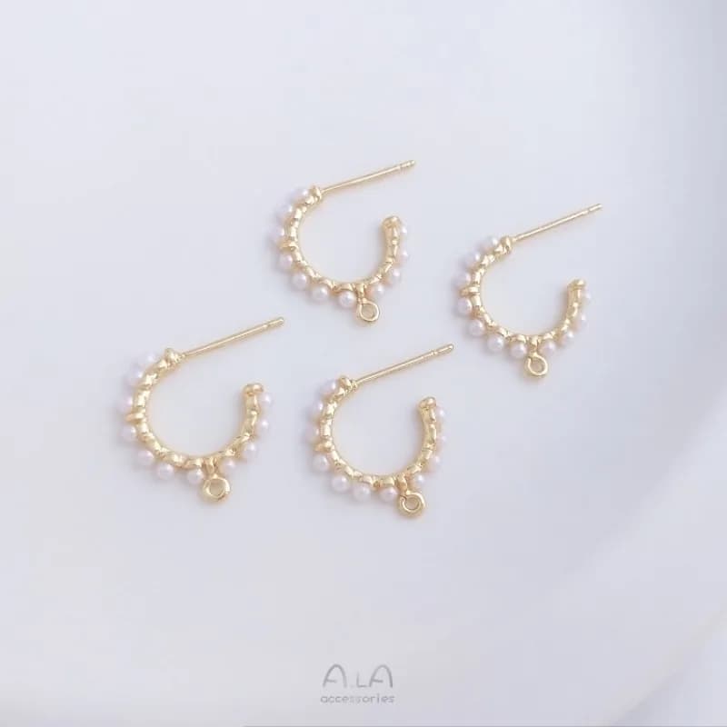 Orecchini a perno a C con perle finte incollate in oro 14K, di lusso leggero, fai da te, fatti a mano, accessori per gioielli da orecchio