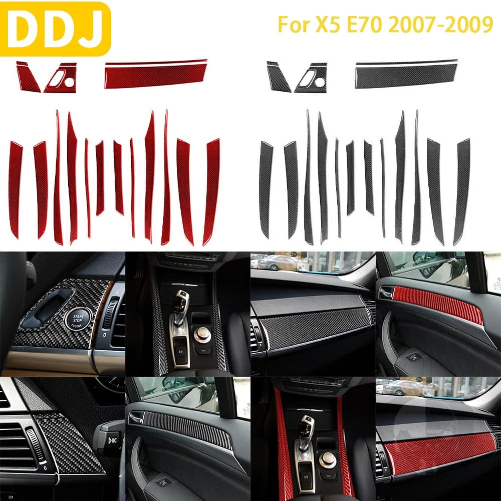 For BMW X5 E70 2007-2009 interior carbon fiber accessories car door panel decoration strip Start Stop switch cover Trim Sticker