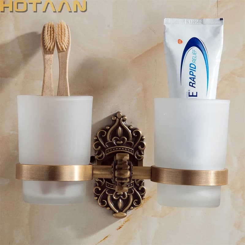 Nuovo arrivo doppio bicchiere in alluminio portabicchieri e bicchieri porta spazzolino accessori per il bagno Banheiro YT-11208
