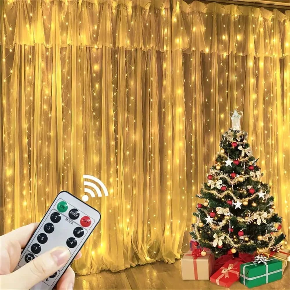 Christmas Home Decoration 2026 USB Operated Remote LED Curtain Light String Xmas Ornament Home Party Decor New Year 2027 Navidad