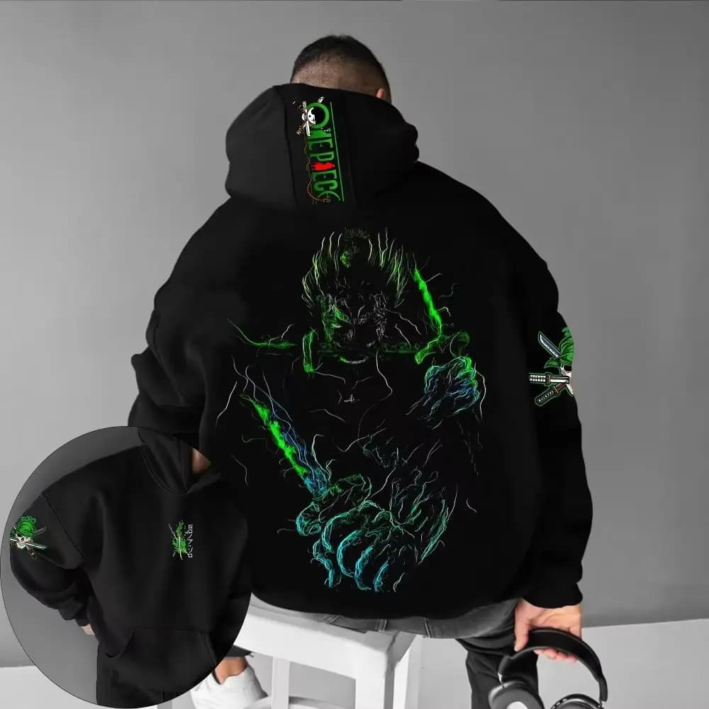 ONE PIECE Felpa con cappuccio da uomo Roronoa Zoro Anime giapponese Estate Autunno Pullover a maniche lunghe Moda Y2k Abbigliamento Top Streetwear