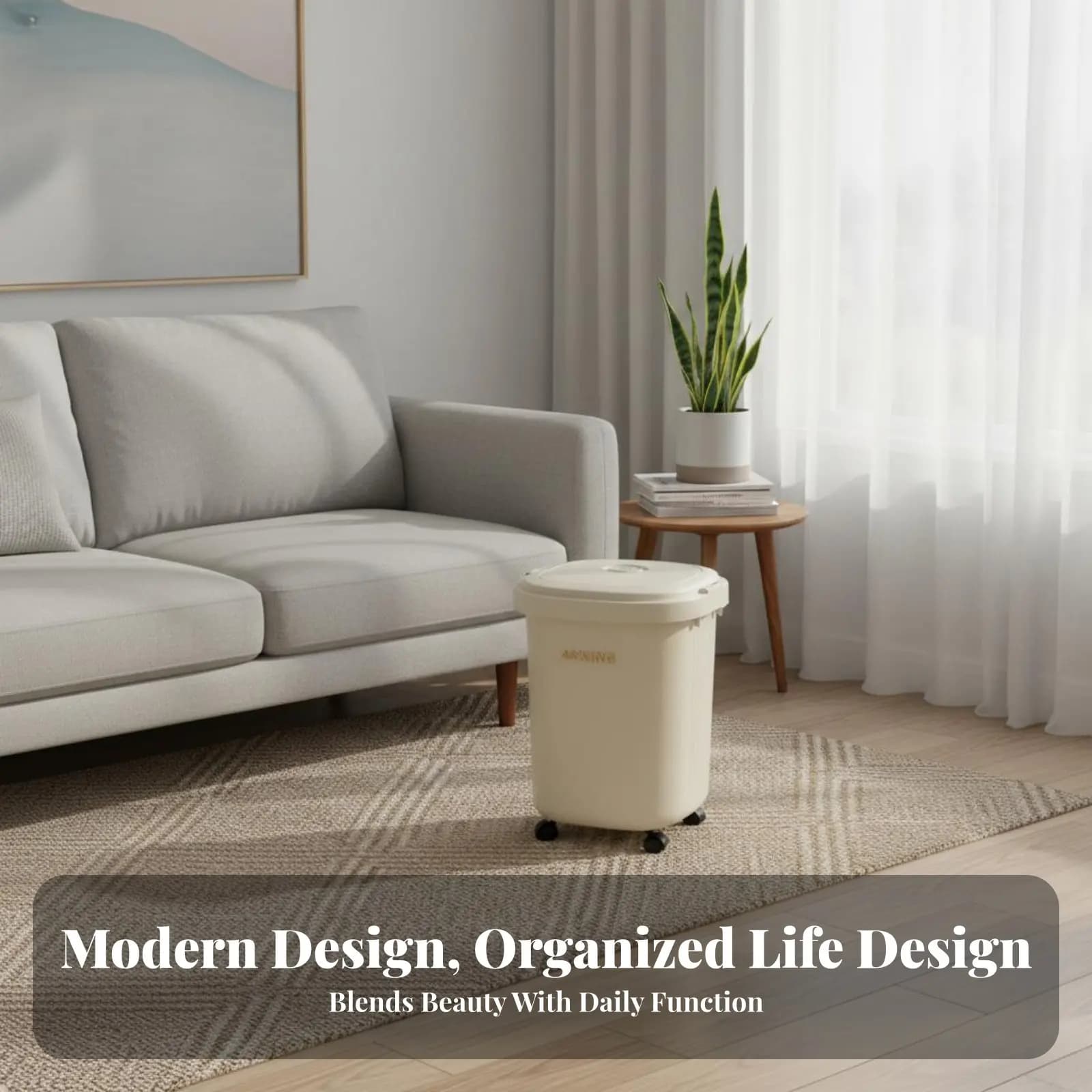 Bidone della Spazzatura con Ruote e Coperchio, Design Elegante, Contenitore per Rifiuti con Coperchio e Ruote, Materiale Durevole per Cucina