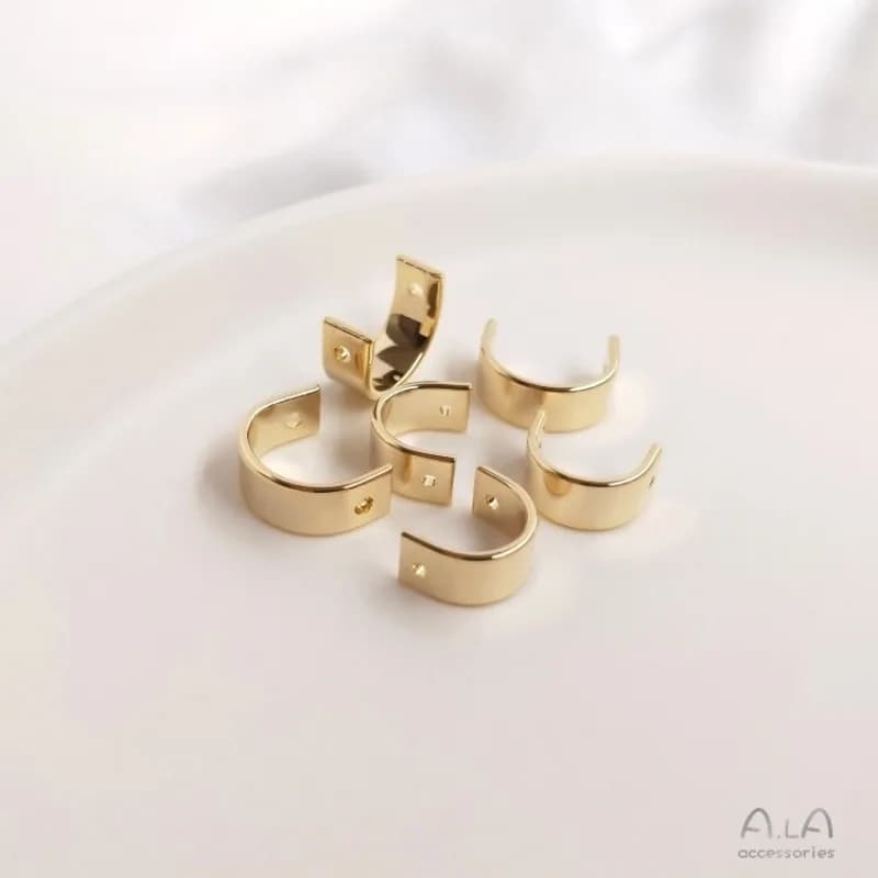 Anello a C in Oro Chiaro 14K, Accessorio per Gioielli Fai-da-Te, Anello a Forma di U con Perline, Catena per Gioielli Artigianali, Anello di Collegamento Semicircolare per Perline
