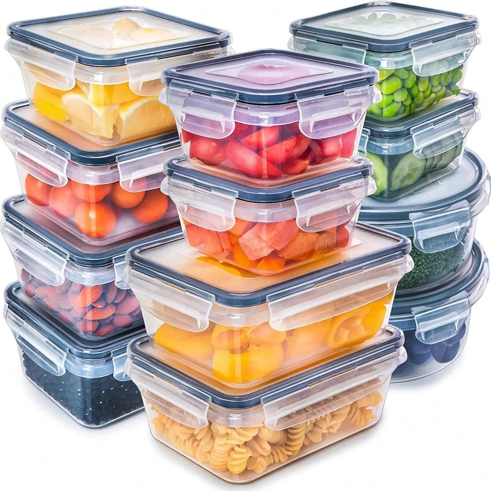 24 Pieces Food Storage Containers Set With Snap Lids (12 Lids + 12 Containers), Plastic Containers, Lunch Container Bento Box For Home, Black