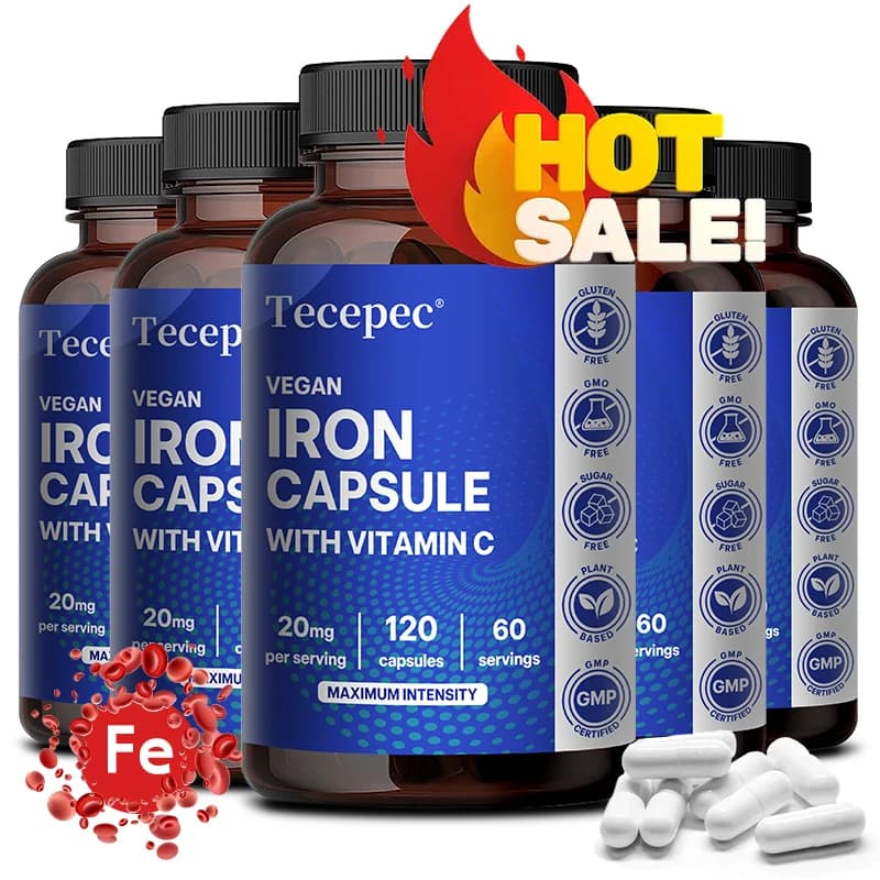 Iron supplement capsules: with vitamin C, helps to enhance energy, improve atocalization, improve immune function, antioxidant