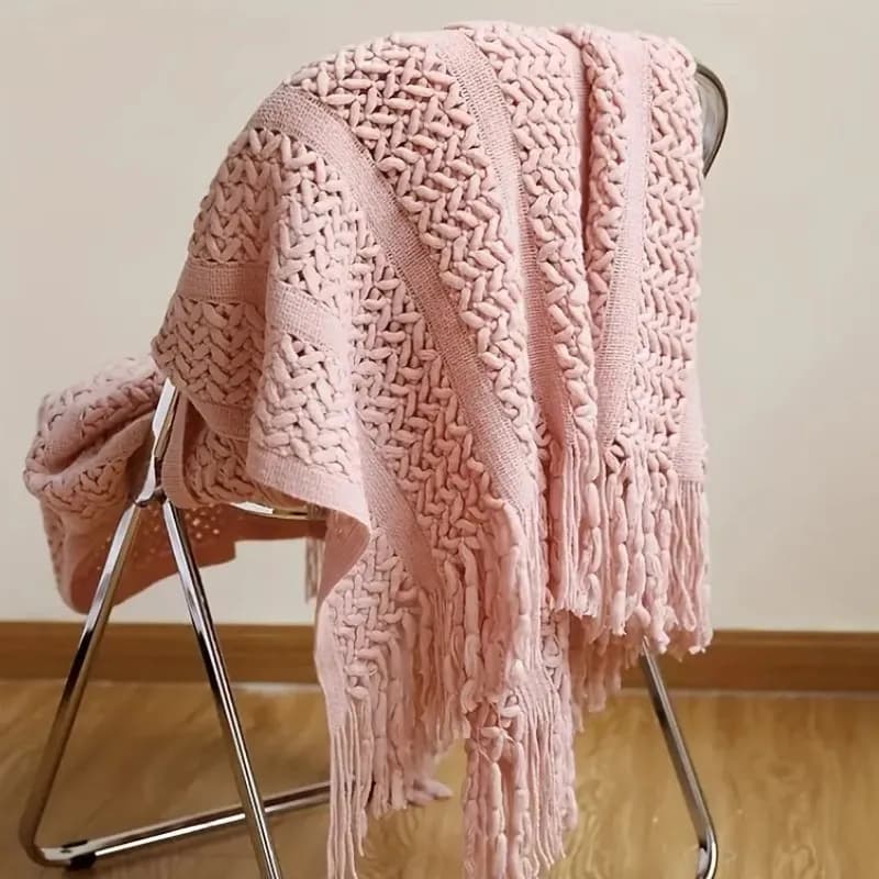 Coperte lavorate a maglia regalo rosa Coperte da tiro testurizzate con nappe Copriletto per divano di lusso vintage grosso Coperte nordiche accoglienti
