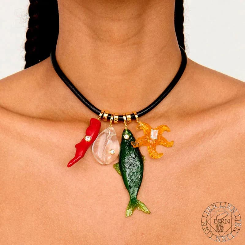 Materiale in rame Multi-pendente Estate Pesce marino stella marina Pesce Osso Collana con corda Girocollo in acciaio inossidabile