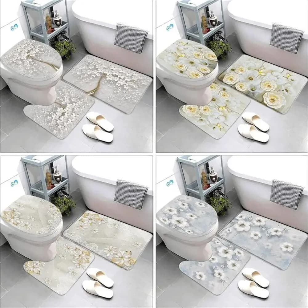 Set di copriwater con motivo geometrico fiore in rilievo 3D, foglia di vite, farfalla, stile europeo, flanella di lusso, tappeto antiscivolo