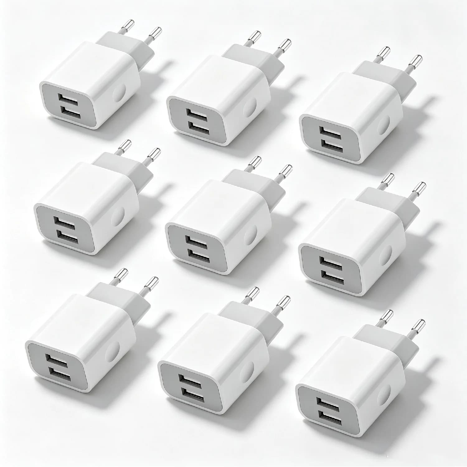 White EU Plug Dual USB Wall Charger 5V 2A Dual Port Simultaneous Charging Power Adapter European Charger Block for Multiple Phon