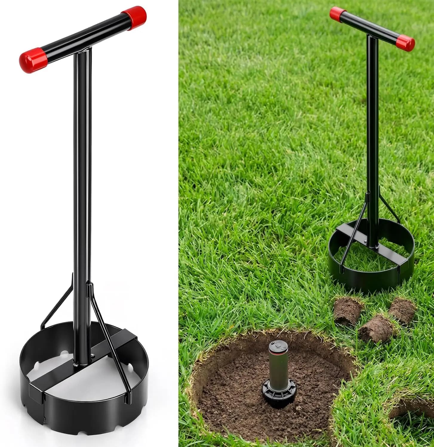 Sprinkler Donut Cutter 7 Inch Grass Trimmer Sod Cutter for Sprinkler Heads Steel Vinyl Coated Handle Efficient Lawn Care Tool for Precise Grass Cutting Around Sprinklers