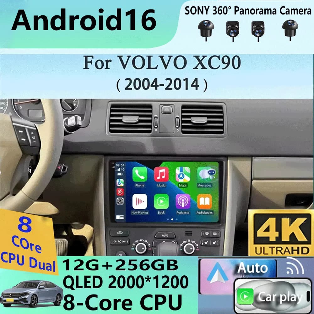 Autoradio Android 16 per Volvo XC90 2004-2014, Lettore Multimediale Video, Navigatore GPS Stereo Octa Core 2 Din, Telecamera 360, WiFi 5G