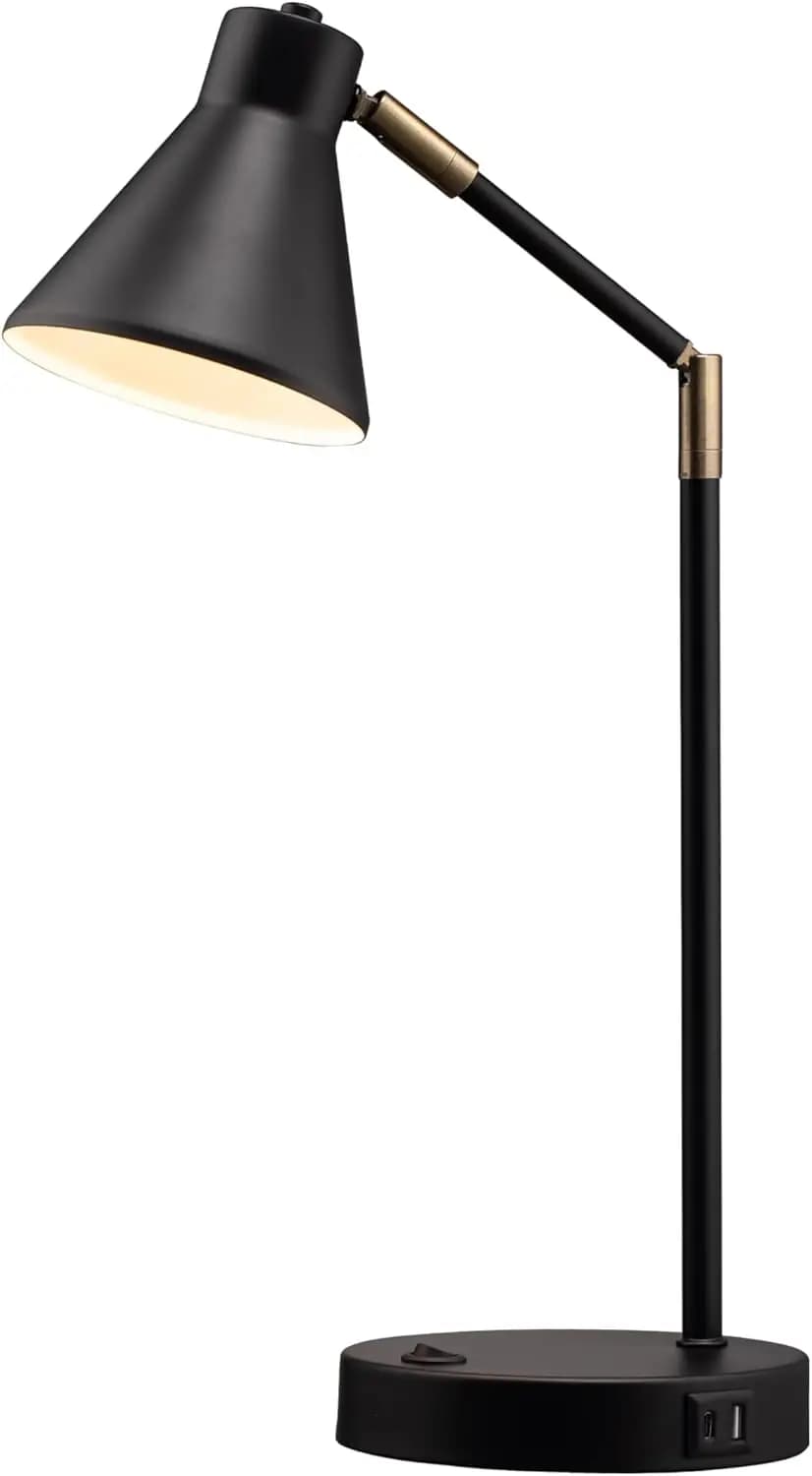 Astrum - LED Desk Lamp with Dual USB Charging Ports, 100% Metal, 270 Degree Swivel Arms, Soft White Light (3000K), Bedsi