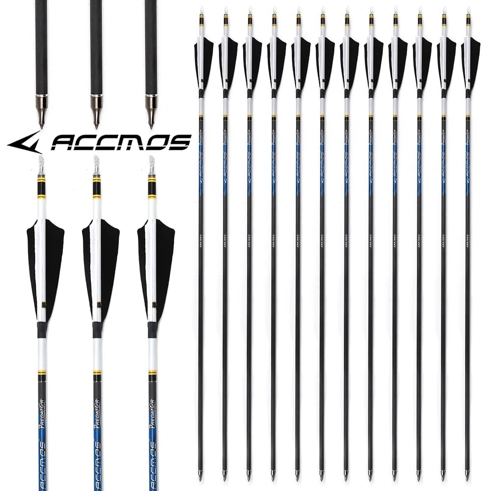 12pcs ACCMOS tiro con l'arco freccia in carbonio puro ID6.2mm 32in albero colonna vertebrale 250/800 arco caccia all'aperto tiro freccia da allenamento