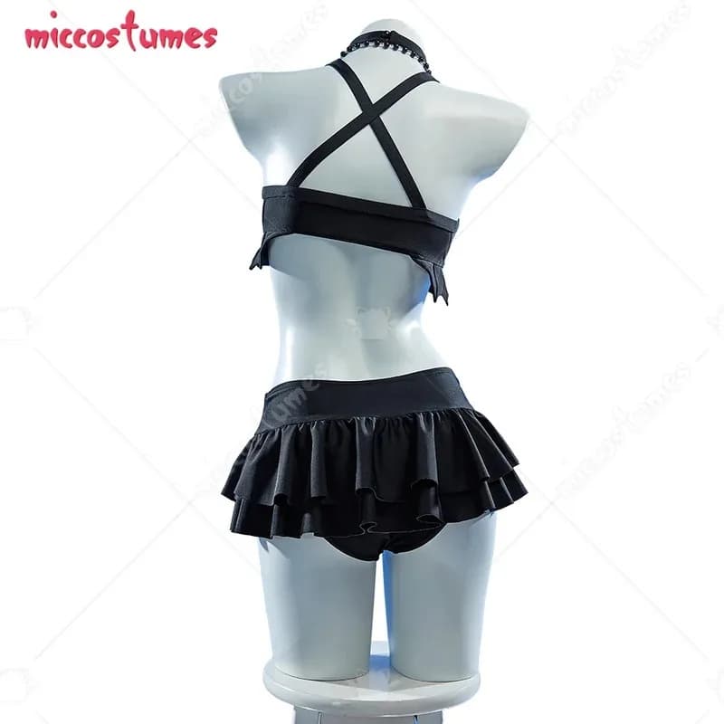 25COShaikyuu Costume da bagno due pezzi gotico da donna con collana bikini con volant a pipistrello costume da bagno gotico costumi da bagno halter