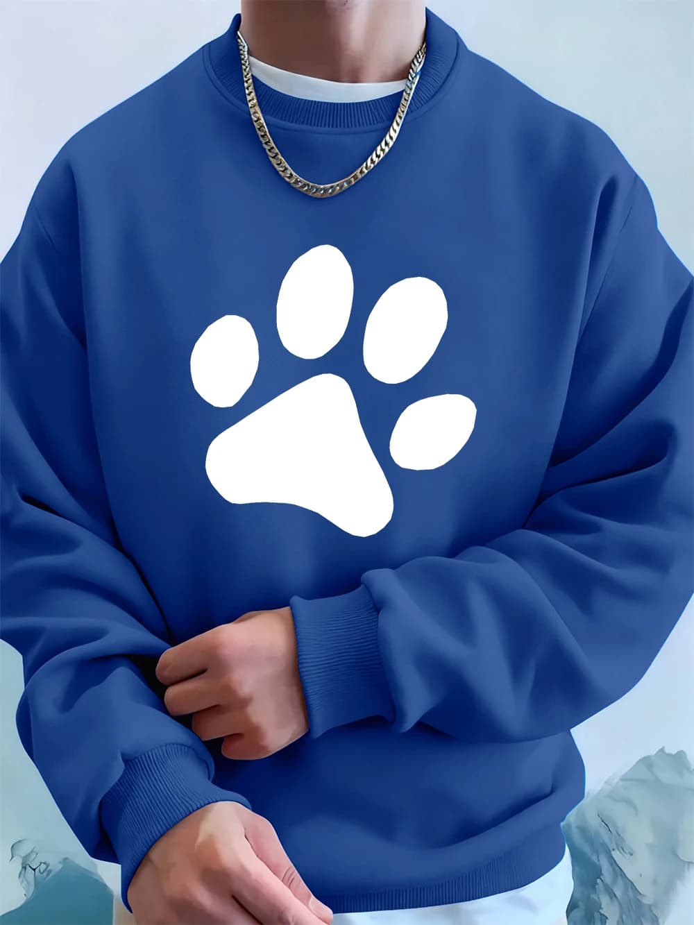 Felpa da uomo stampata con motivo suola semplice Felpe larghe invernali Sport Girocollo in pile Caldo streetwear Nozioni di base Abbigliamento da uomo