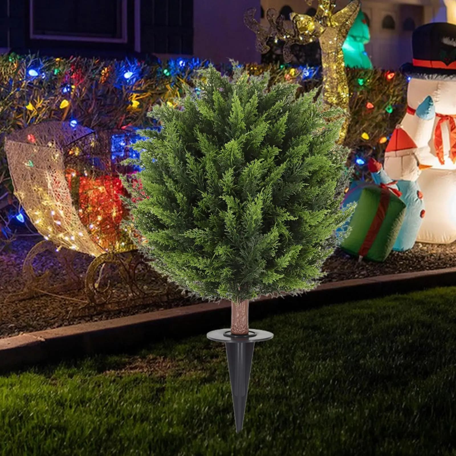 Artificial Evergreen Tree Stake PVC Plant Simple Install for Decoration in Backyard and Patio