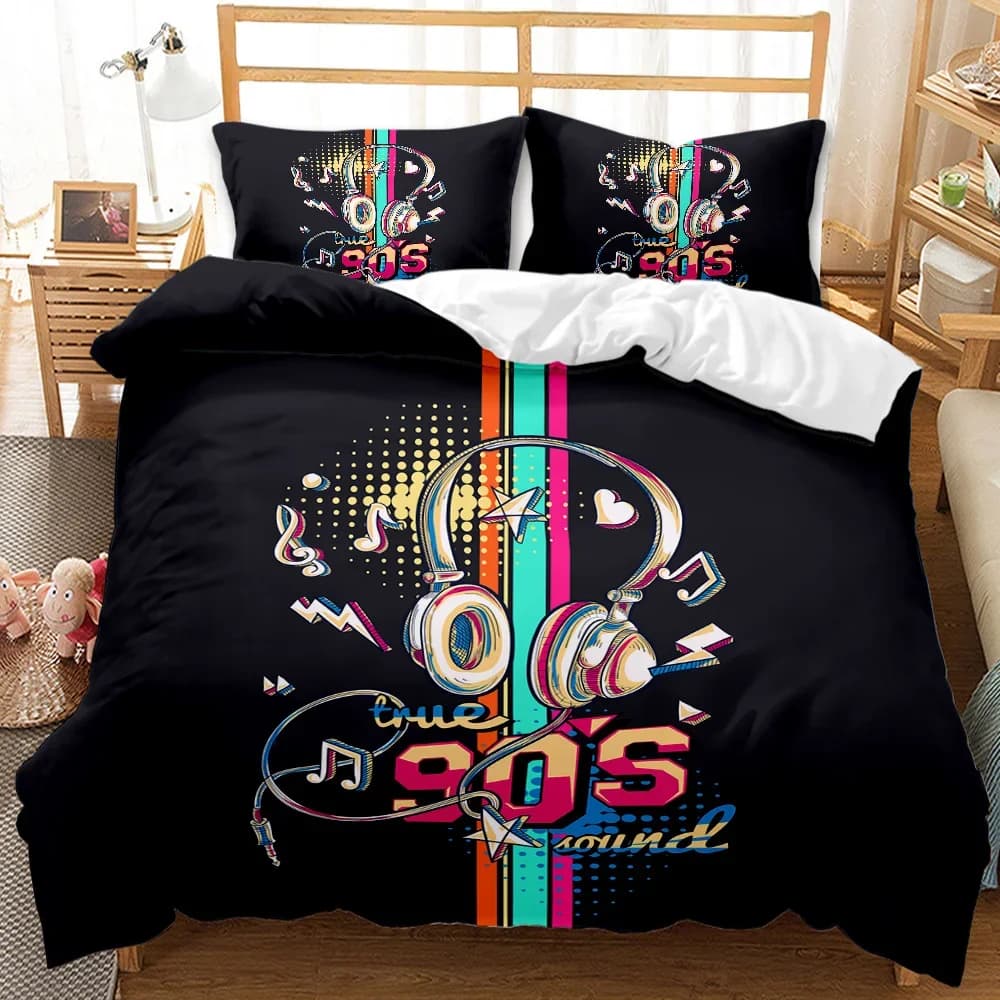 Set copripiumino musicale Set di biancheria da letto per cuffie colorate fresche Set di biancheria da letto per bambini per ragazzi e ragazze Copripiumino in poliestere king size per musica Queen King