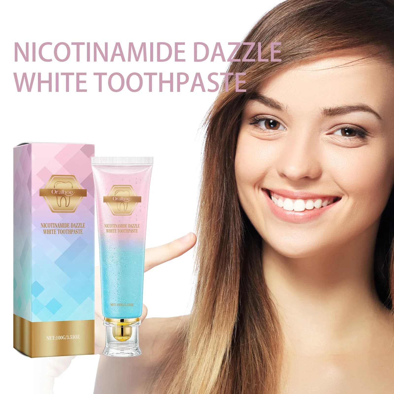Dentifricio al nicotinamide Oralhoe per lo sbiancamento dei denti Rimozione delle macchie Alito fresco Gomma dei denti Pulizia delicata Igiene orale quotidiana 100g