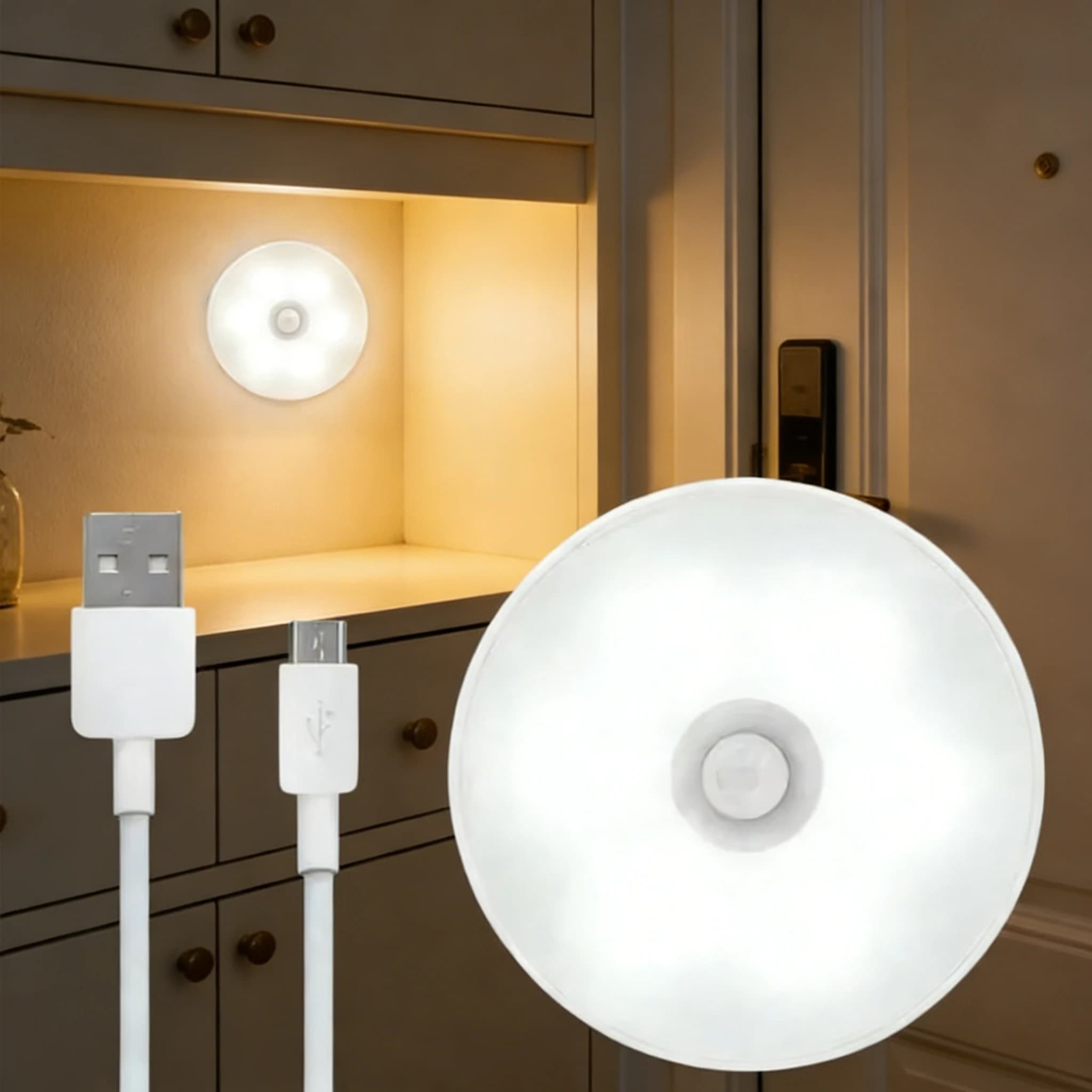 Luce Notturna con Sensore di Movimento, Ricaricabile USB, Lampada LED per Cucina, Camera da Letto, Scale, Corridoio, Armadio, Guardaroba