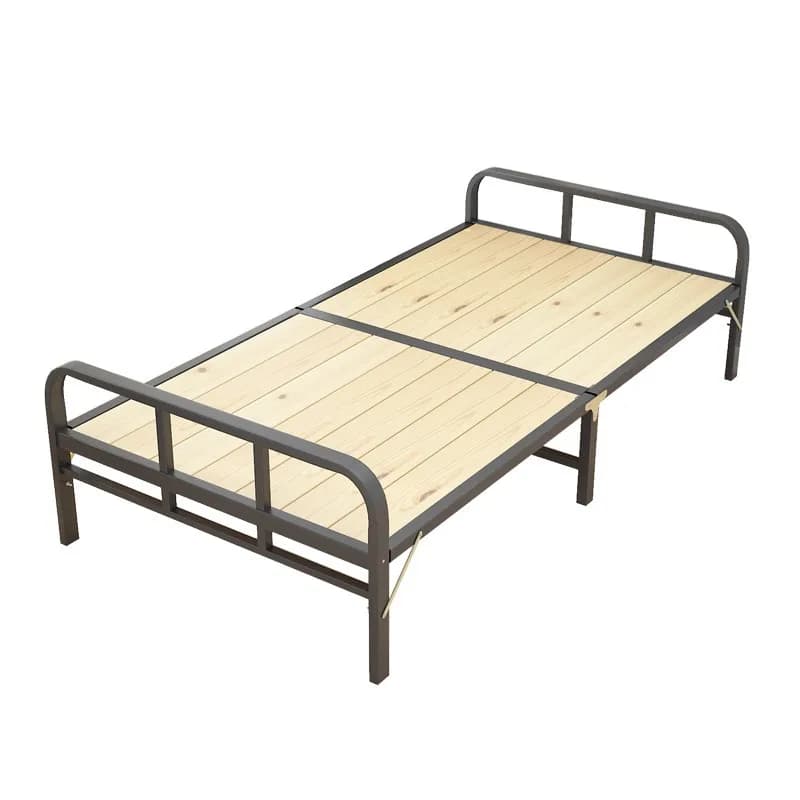 Folding bed lunch break single wooden board double small bed reinforcement hard board splicing metal wrought iron