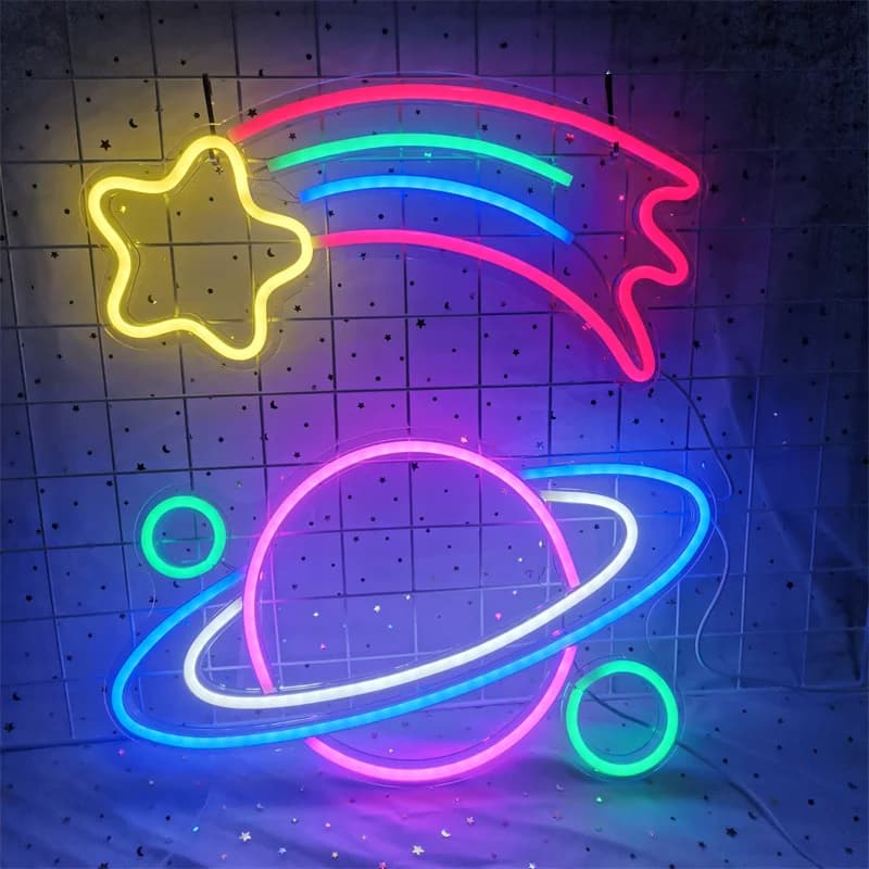 UFO Universo Pianeta Forma di astronave Insegne al neon Luci Wall Art Lampada da notte a LED colorata Regalo per bambini Bar Decorazione per feste a casa